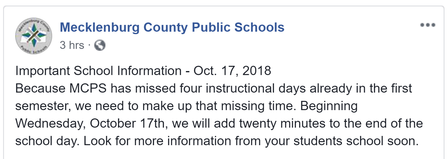 MCPS post extending school day 20 minutes