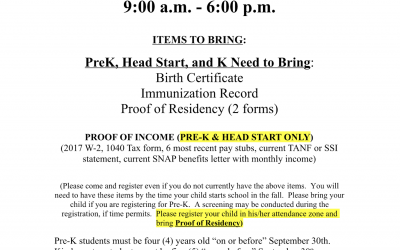Pre-K, Head Start, and Kindergarten Registration (March 5)