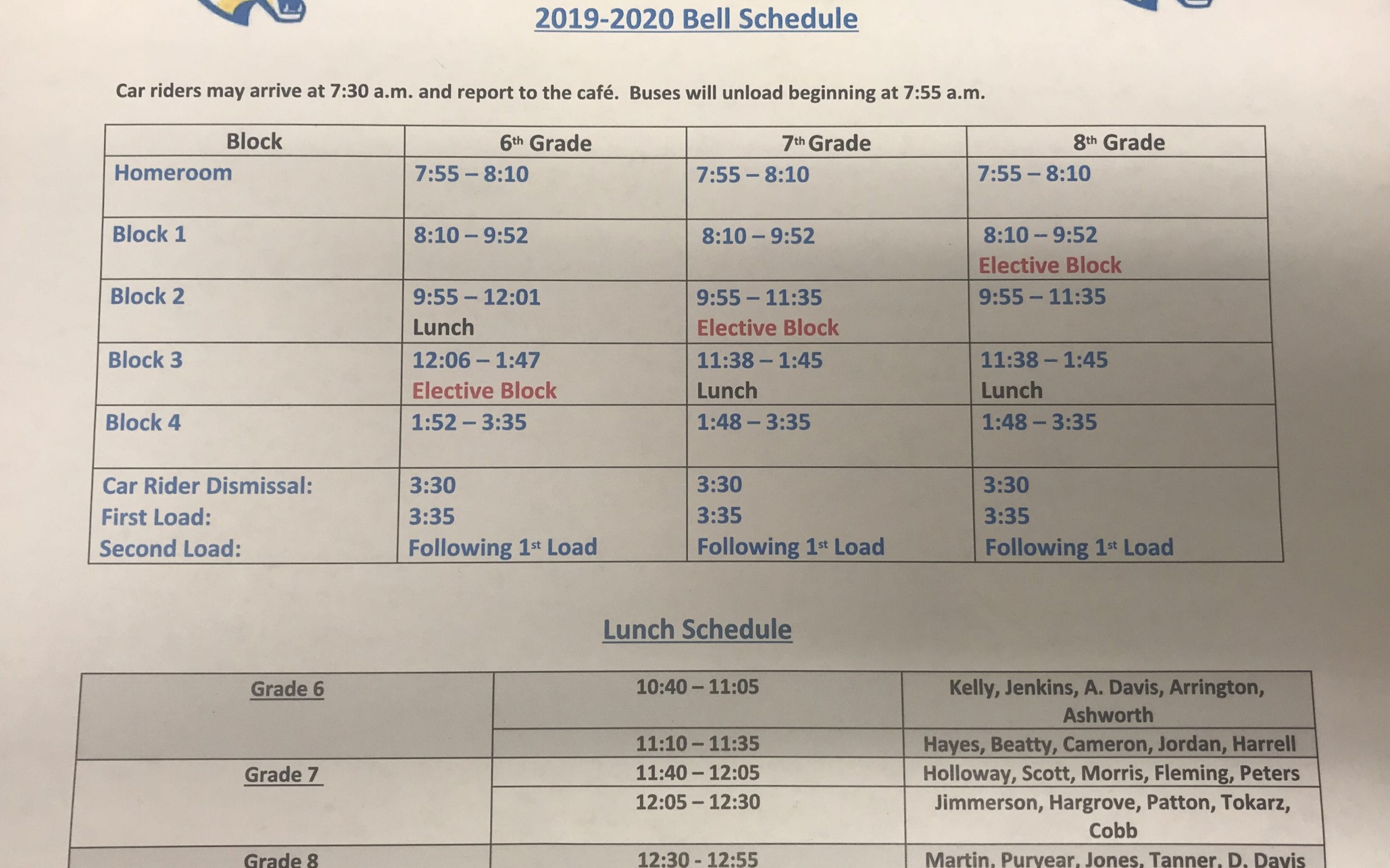 2019 – 2020 Bell Schedule