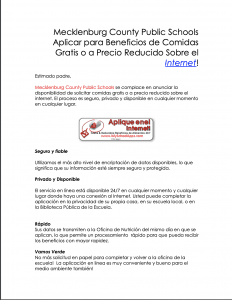 Free or Reduced Lunch Flyer - in Spanish