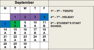 A & B Day Schedule – September
