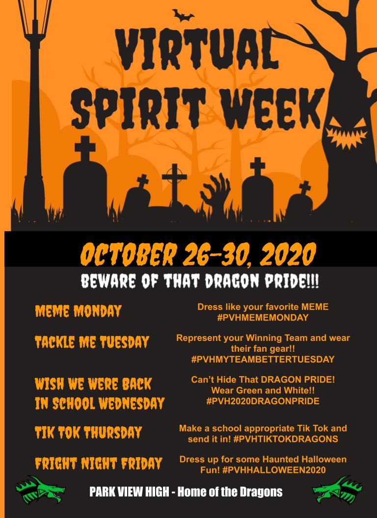PVHS Virtual Spirit Week Flyer
